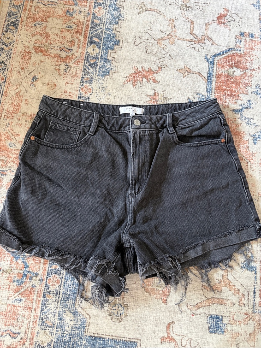 Dynamite Black Frayed Hem Denim Shorts